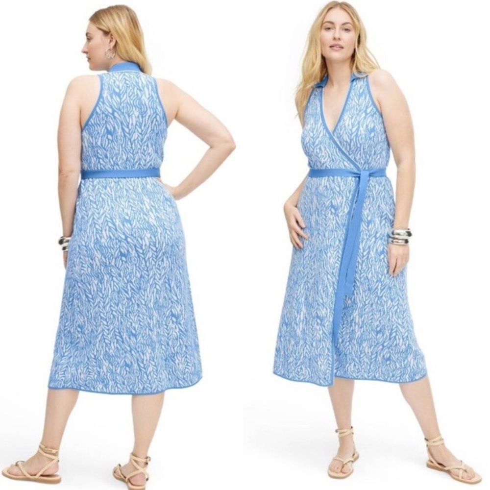 Diane Von Furstenberg Designer Blue Patterned Wrap Midi Dress Women’s Size XXS